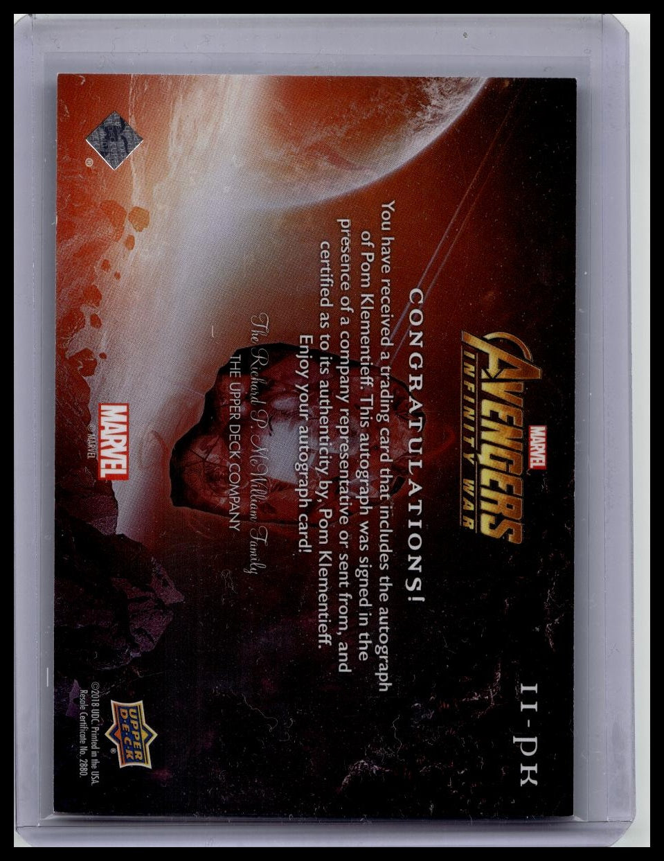 2018 Upper Deck Marvel Avengers Infinity War #II-PK Pom Klementieff Autographs